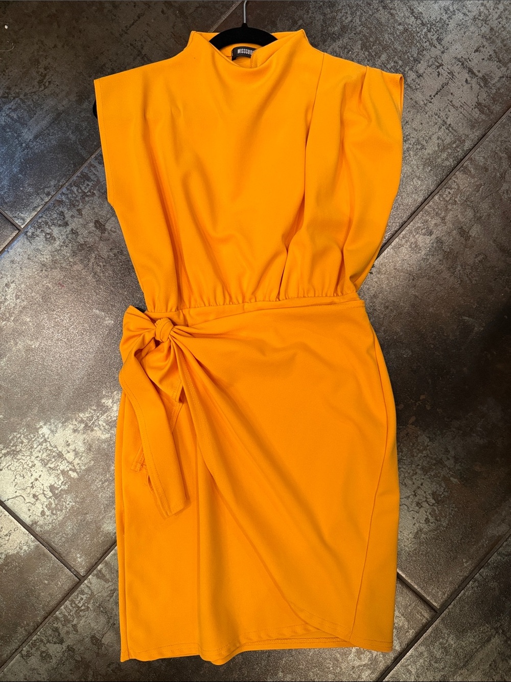 Missguided Bright Orange-Yellow Tie-Waist Midi Dress